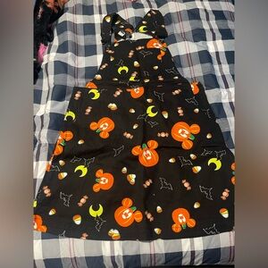 Disney Black Overall Dress with Orange and Yellow Halloween Print